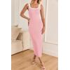 imageZESICA Womens 2025 Summer Bodycon Midi Dress Casual Sleeveless Square Neck Side Slit Knit Vacation Long DressesPink