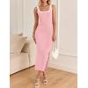 imageZESICA Womens 2025 Summer Bodycon Midi Dress Casual Sleeveless Square Neck Side Slit Knit Vacation Long DressesPink