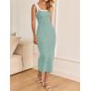 imageZESICA Womens 2025 Summer Bodycon Midi Dress Casual Sleeveless Square Neck Side Slit Knit Vacation Long DressesSage