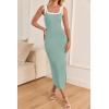 imageZESICA Womens 2025 Summer Bodycon Midi Dress Casual Sleeveless Square Neck Side Slit Knit Vacation Long DressesSage