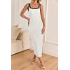 imageZESICA Womens 2025 Summer Bodycon Midi Dress Casual Sleeveless Square Neck Side Slit Knit Vacation Long DressesWhite