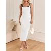 imageZESICA Womens 2025 Summer Bodycon Midi Dress Casual Sleeveless Square Neck Side Slit Knit Vacation Long DressesWhite