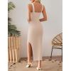 imageZESICA Womens 2025 Summer Casual Square Neck Bodycon Midi Dresses Spring Sleeveless Side Slit Knit Beach Vacation Long DressApricot