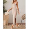 imageZESICA Womens 2025 Summer Casual Square Neck Bodycon Midi Dresses Spring Sleeveless Side Slit Knit Beach Vacation Long DressApricot