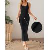 imageZESICA Womens 2025 Summer Casual Square Neck Bodycon Midi Dresses Spring Sleeveless Side Slit Knit Beach Vacation Long DressBlack