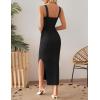 imageZESICA Womens 2025 Summer Casual Square Neck Bodycon Midi Dresses Spring Sleeveless Side Slit Knit Beach Vacation Long DressBlack