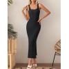 imageZESICA Womens 2025 Summer Casual Square Neck Bodycon Midi Dresses Spring Sleeveless Side Slit Knit Beach Vacation Long DressBlack