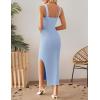 imageZESICA Womens 2025 Summer Casual Square Neck Bodycon Midi Dresses Spring Sleeveless Side Slit Knit Beach Vacation Long DressBlue
