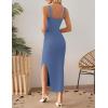 imageZESICA Womens 2025 Summer Casual Square Neck Bodycon Midi Dresses Spring Sleeveless Side Slit Knit Beach Vacation Long DressDustyblue