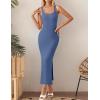 imageZESICA Womens 2025 Summer Casual Square Neck Bodycon Midi Dresses Spring Sleeveless Side Slit Knit Beach Vacation Long DressDustyblue