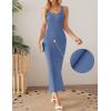imageZESICA Womens 2025 Summer Casual Square Neck Bodycon Midi Dresses Spring Sleeveless Side Slit Knit Beach Vacation Long DressDustyblue