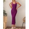 imageZESICA Womens 2025 Summer Casual Square Neck Bodycon Midi Dresses Spring Sleeveless Side Slit Knit Beach Vacation Long DressFuchsia