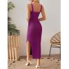 imageZESICA Womens 2025 Summer Casual Square Neck Bodycon Midi Dresses Spring Sleeveless Side Slit Knit Beach Vacation Long DressFuchsia