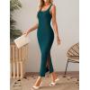 imageZESICA Womens 2025 Summer Casual Square Neck Bodycon Midi Dresses Spring Sleeveless Side Slit Knit Beach Vacation Long DressGreen