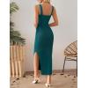 imageZESICA Womens 2025 Summer Casual Square Neck Bodycon Midi Dresses Spring Sleeveless Side Slit Knit Beach Vacation Long DressGreen