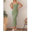 imageZESICA Womens 2025 Summer Casual Square Neck Bodycon Midi Dresses Spring Sleeveless Side Slit Knit Beach Vacation Long DressLightgreen