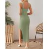 imageZESICA Womens 2025 Summer Casual Square Neck Bodycon Midi Dresses Spring Sleeveless Side Slit Knit Beach Vacation Long DressLightgreen