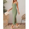 imageZESICA Womens 2025 Summer Casual Square Neck Bodycon Midi Dresses Spring Sleeveless Side Slit Knit Beach Vacation Long DressLightgreen