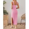 imageZESICA Womens 2025 Summer Casual Square Neck Bodycon Midi Dresses Spring Sleeveless Side Slit Knit Beach Vacation Long DressPink