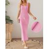 imageZESICA Womens 2025 Summer Casual Square Neck Bodycon Midi Dresses Spring Sleeveless Side Slit Knit Beach Vacation Long DressPink
