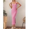 imageZESICA Womens 2025 Summer Casual Square Neck Bodycon Midi Dresses Spring Sleeveless Side Slit Knit Beach Vacation Long DressPink