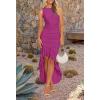 imageZESICA Womens 2025 Summer Ruched Bodycon Dress Sleeveless Backless Ruffle Mermaid Cocktail Wedding Party DressesEggplant