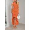 imageZESICA Womens 2025 Summer Ruched Bodycon Dress Sleeveless Backless Ruffle Mermaid Cocktail Wedding Party DressesOrange