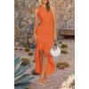 imageZESICA Womens 2025 Summer Ruched Bodycon Dress Sleeveless Backless Ruffle Mermaid Cocktail Wedding Party DressesOrange