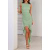 imageZESICA Womens 2025 Summer Ruched Bodycon Dress Sleeveless Backless Ruffle Mermaid Cocktail Wedding Party DressesSage