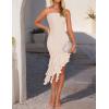 imageZESICA Womens 2025 Summer Strapless Bodycon Tube Dress Sexy Off Shoulder Mesh Irregular Ruffle Backless Party Midi DressesApricot