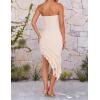 imageZESICA Womens 2025 Summer Strapless Bodycon Tube Dress Sexy Off Shoulder Mesh Irregular Ruffle Backless Party Midi DressesBeige