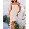 imageZESICA Womens 2025 Summer Strapless Bodycon Tube Dress Sexy Off Shoulder Mesh Irregular Ruffle Backless Party Midi DressesBeige