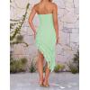 imageZESICA Womens 2025 Summer Strapless Bodycon Tube Dress Sexy Off Shoulder Mesh Irregular Ruffle Backless Party Midi DressesLightgreen