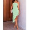 imageZESICA Womens 2025 Summer Strapless Bodycon Tube Dress Sexy Off Shoulder Mesh Irregular Ruffle Backless Party Midi DressesLightgreen