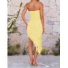 imageZESICA Womens 2025 Summer Strapless Bodycon Tube Dress Sexy Off Shoulder Mesh Irregular Ruffle Backless Party Midi DressesLightyellow
