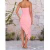 imageZESICA Womens 2025 Summer Strapless Bodycon Tube Dress Sexy Off Shoulder Mesh Irregular Ruffle Backless Party Midi DressesPink
