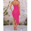 imageZESICA Womens 2025 Summer Strapless Bodycon Tube Dress Sexy Off Shoulder Mesh Irregular Ruffle Backless Party Midi DressesRose