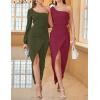 imageZESICA Womens One Shoulder Long Sleeve Cocktail Dress Sexy High Slit Ruched Bodycon Wedding Guest Maxi DressesArmygreen