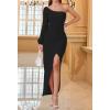 imageZESICA Womens One Shoulder Long Sleeve Cocktail Dress Sexy High Slit Ruched Bodycon Wedding Guest Maxi DressesBlack
