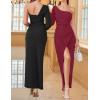 imageZESICA Womens One Shoulder Long Sleeve Cocktail Dress Sexy High Slit Ruched Bodycon Wedding Guest Maxi DressesBlack