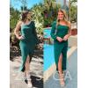 imageZESICA Womens One Shoulder Long Sleeve Cocktail Dress Sexy High Slit Ruched Bodycon Wedding Guest Maxi DressesDarkgreen