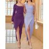 imageZESICA Womens One Shoulder Long Sleeve Cocktail Dress Sexy High Slit Ruched Bodycon Wedding Guest Maxi DressesDarkpurple