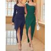 imageZESICA Womens One Shoulder Long Sleeve Cocktail Dress Sexy High Slit Ruched Bodycon Wedding Guest Maxi DressesNavy