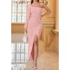 imageZESICA Womens One Shoulder Long Sleeve Cocktail Dress Sexy High Slit Ruched Bodycon Wedding Guest Maxi DressesPink