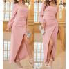 imageZESICA Womens One Shoulder Long Sleeve Cocktail Dress Sexy High Slit Ruched Bodycon Wedding Guest Maxi DressesPink