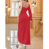 imageZESICA Womens One Shoulder Long Sleeve Cocktail Dress Sexy High Slit Ruched Bodycon Wedding Guest Maxi DressesRed