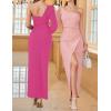 imageZESICA Womens One Shoulder Long Sleeve Cocktail Dress Sexy High Slit Ruched Bodycon Wedding Guest Maxi DressesRose
