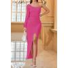 imageZESICA Womens One Shoulder Long Sleeve Cocktail Dress Sexy High Slit Ruched Bodycon Wedding Guest Maxi DressesRose