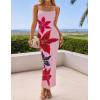 imageZESICA Womens Summer Bodycon Maxi Dresses 2025 Floral Spaghetti Strap Square Neck Sleeveless Boho Beach Long DressesPink