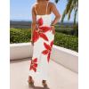 imageZESICA Womens Summer Bodycon Maxi Dresses 2025 Floral Spaghetti Strap Square Neck Sleeveless Boho Beach Long DressesWhite